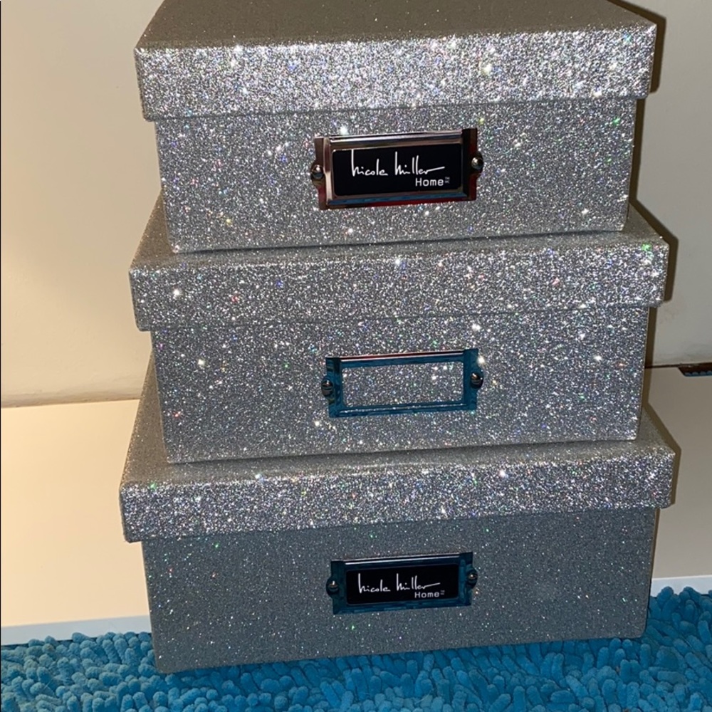 COPY - Silver Glitter Nicole Miller Storage Boxes…